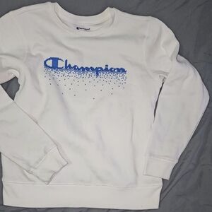 Champion Women's White Sweater with Blue Logo